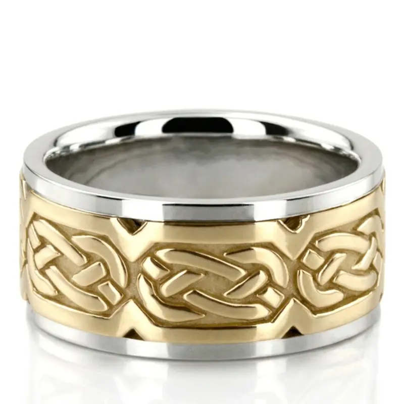 10K white-yellow-white gold 10mm. high polish hand-made-celtic-wedding-band - alternate view 2