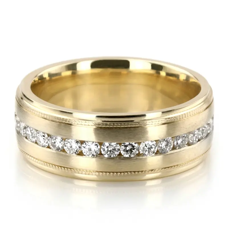 14K yellow gold 8mm. satin round-cut-diamond-wedding-band - main view
