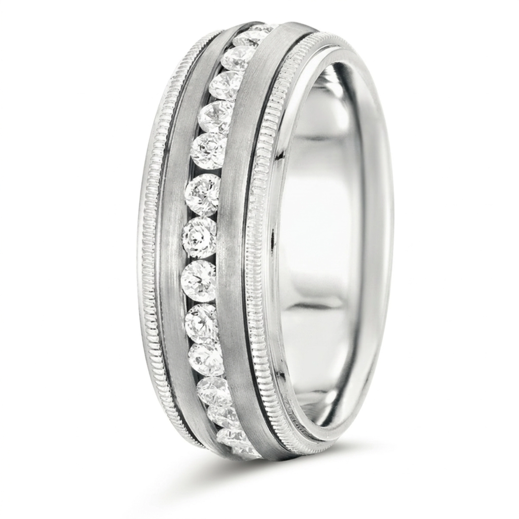 10K white gold 8mm. satin round-cut-diamond-wedding-band - alternate view 5