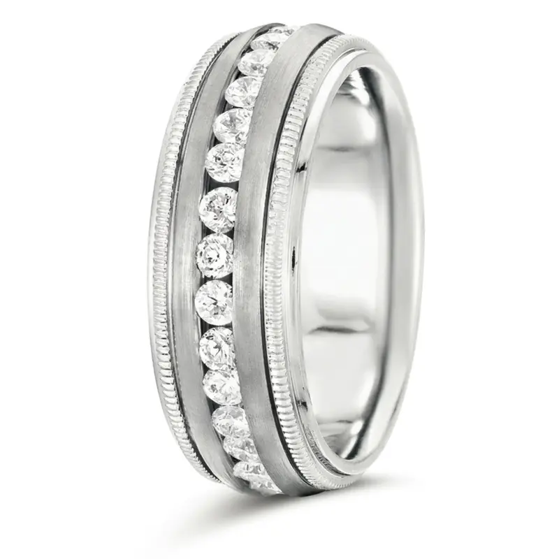 14K white gold 8mm. satin round-cut-diamond-wedding-band - alternate view 5