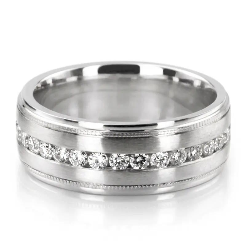 14K white gold 8mm. satin round-cut-diamond-wedding-band - alternate view 2