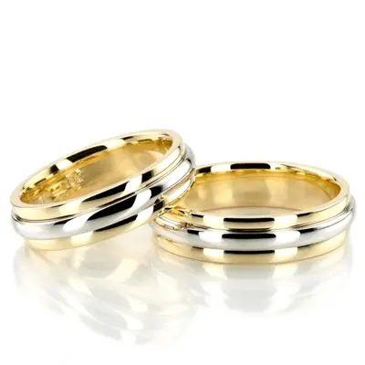Round Shiny Diamond Carved Wedding Ring Set - view 1 of 3
