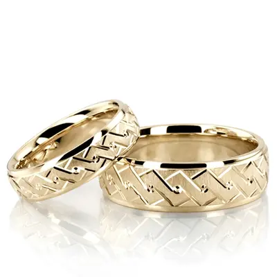 Double Helix Design Diamond Cut Wedding Band Set - view 2 of 3