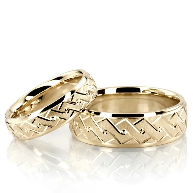 10K his-and-her-fancy-carved-diamond-cut-wedding-band - alternate view 4