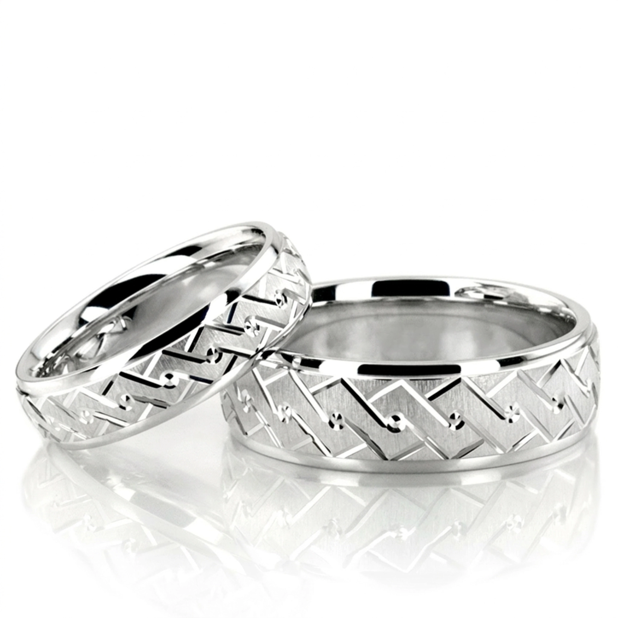 10K his-and-her-fancy-carved-diamond-cut-wedding-band - main view