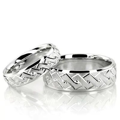 Double Helix Design Diamond Cut Wedding Band Set - view 1 of 3