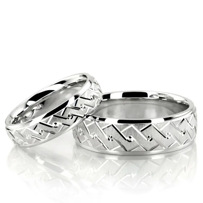 10K his-and-her-fancy-carved-diamond-cut-wedding-band - alternate view 3
