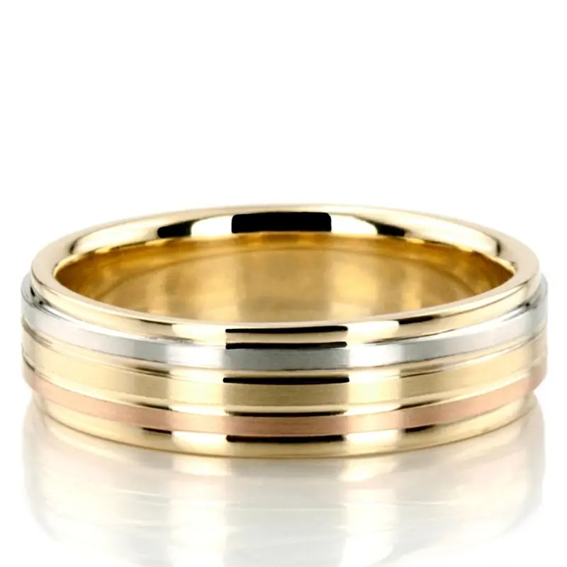 18K same as picture gold 6.5mm satin finish two-tone-wedding-band - main view