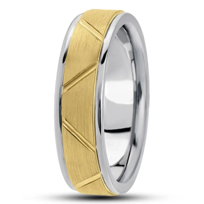 10K white-yellow-white gold 7mm. satin basic-diamond-carved-wedding-band - alternate view 3