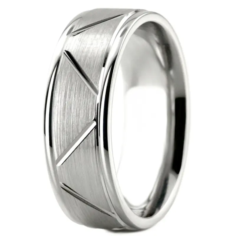 10K white gold 7mm. satin basic-diamond-carved-wedding-band - alternate view 5