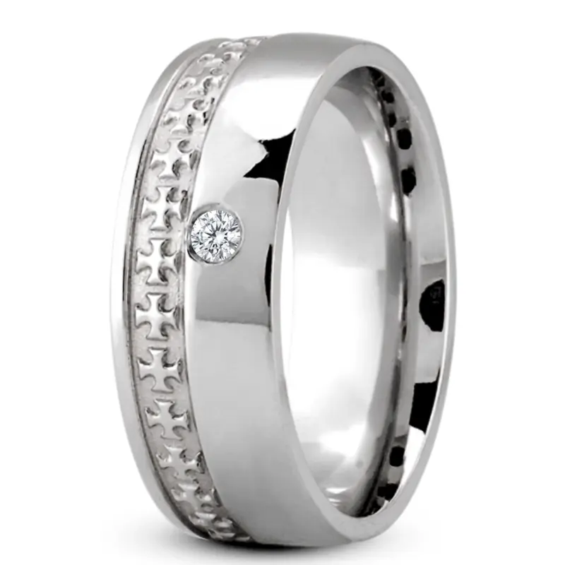 platinum 8mm. high polish Christian-Diamond-Wedding-Band - alternate view 7