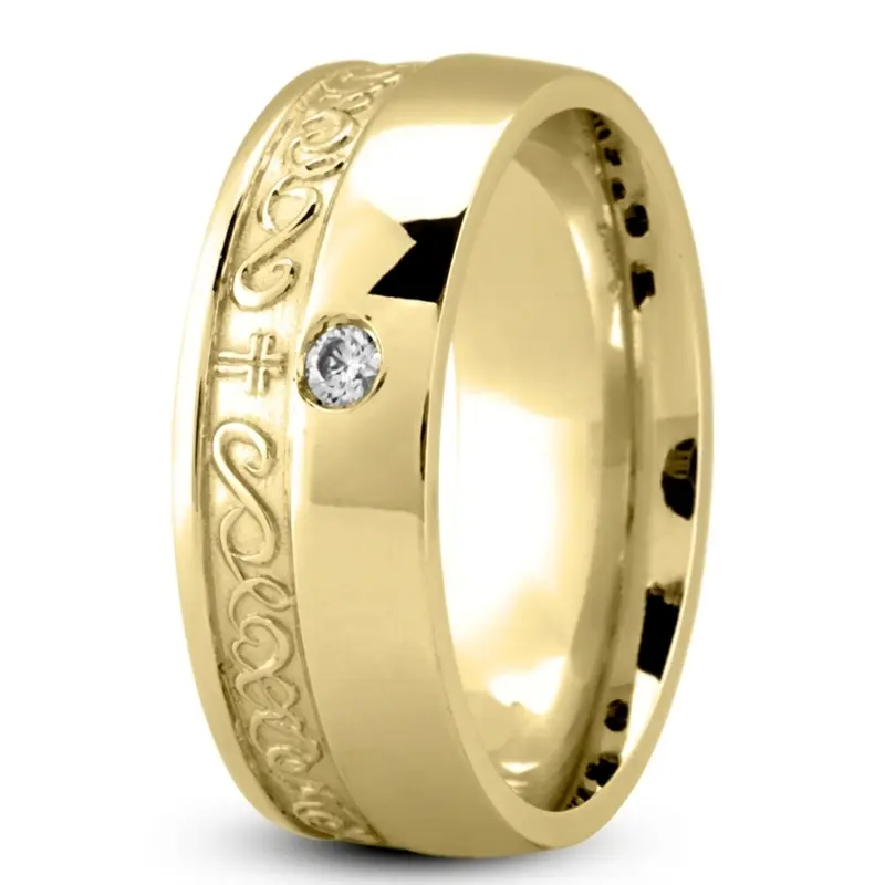 14K yellow gold 8mm. high polish Traditional-Cross-Diamond-Wedding-Ring - alternate view 5