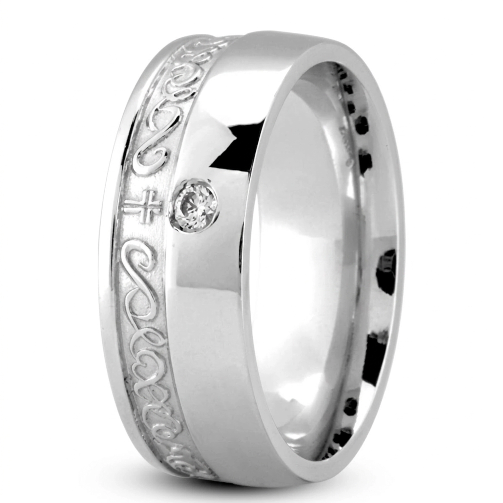 platinum 8mm. high polish Traditional-Cross-Diamond-Wedding-Ring - alternate view 6