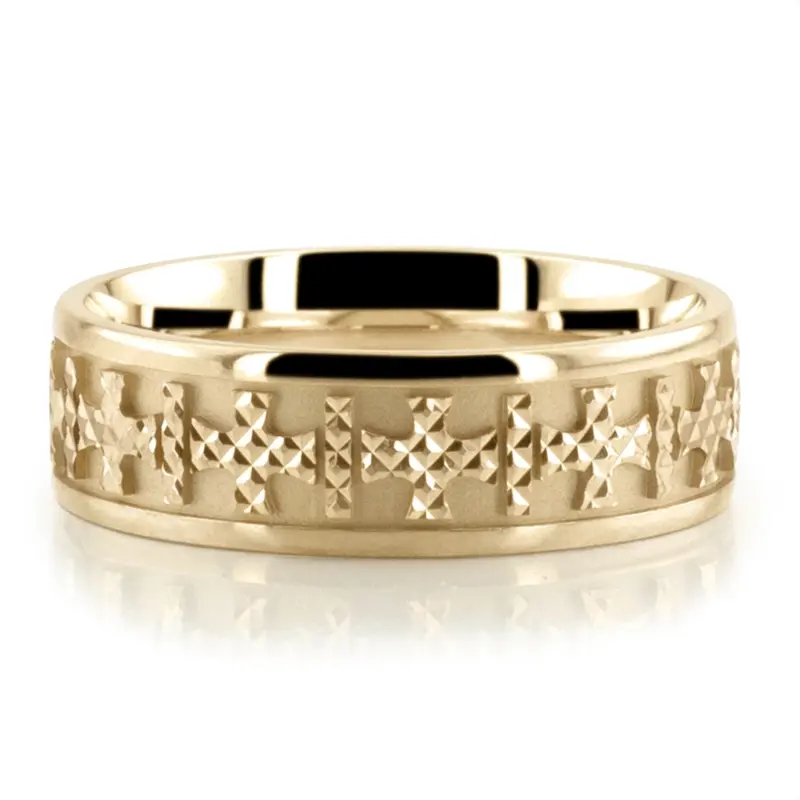 10K yellow gold 7mm. same as picture Carved Cross Heritage Wedding Ring - alternate view 5