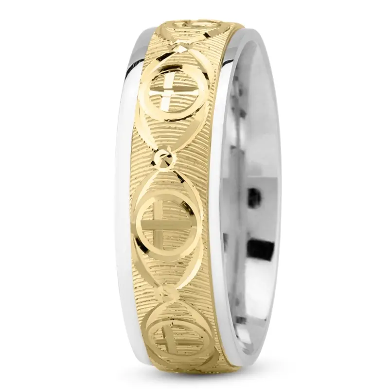 14K white-yellow-white gold 7mm. same as picture Refined-Cross-Wedding-Ring - alternate view 8