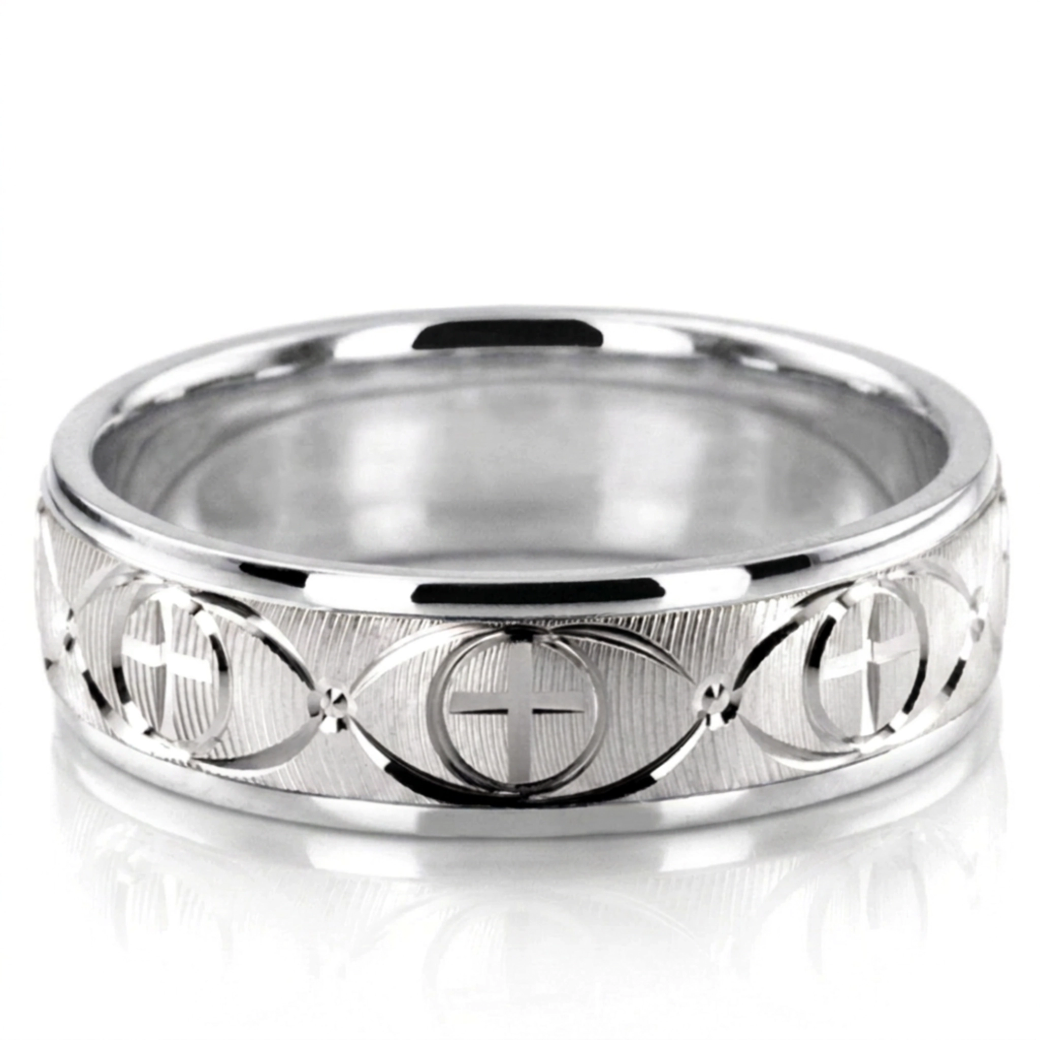 10K white gold 7mm. same as picture Refined-Cross-Wedding-Ring - alternate view 3