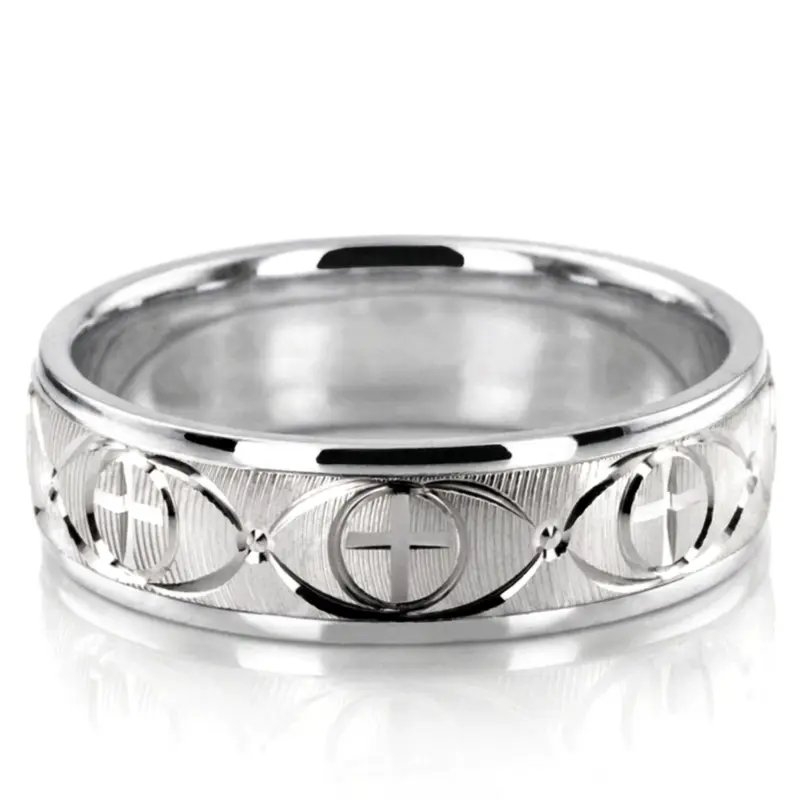 14K white gold 7mm. same as picture Refined-Cross-Wedding-Ring - alternate view 3