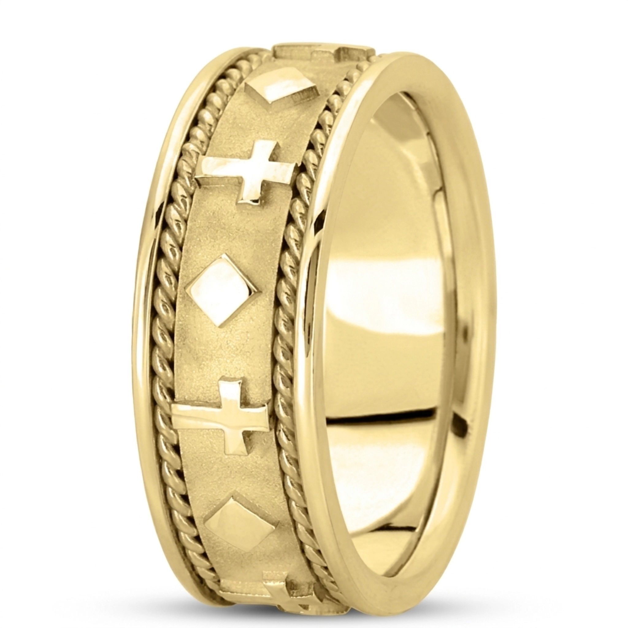 10K yellow gold 8.5mm. high polish hand-made-religious-wedding-band - alternate view 4