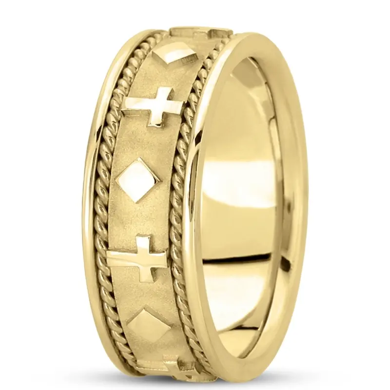 14K yellow gold 8.5mm. high polish hand-made-religious-wedding-band - alternate view 4