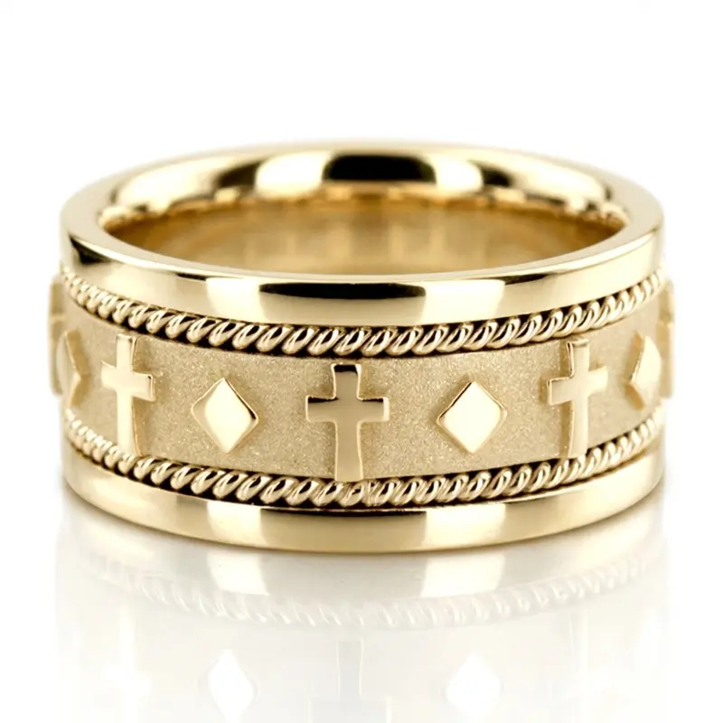 14K yellow gold 10.5mm. high polish hand-made-religious-wedding-band - alternate view 2
