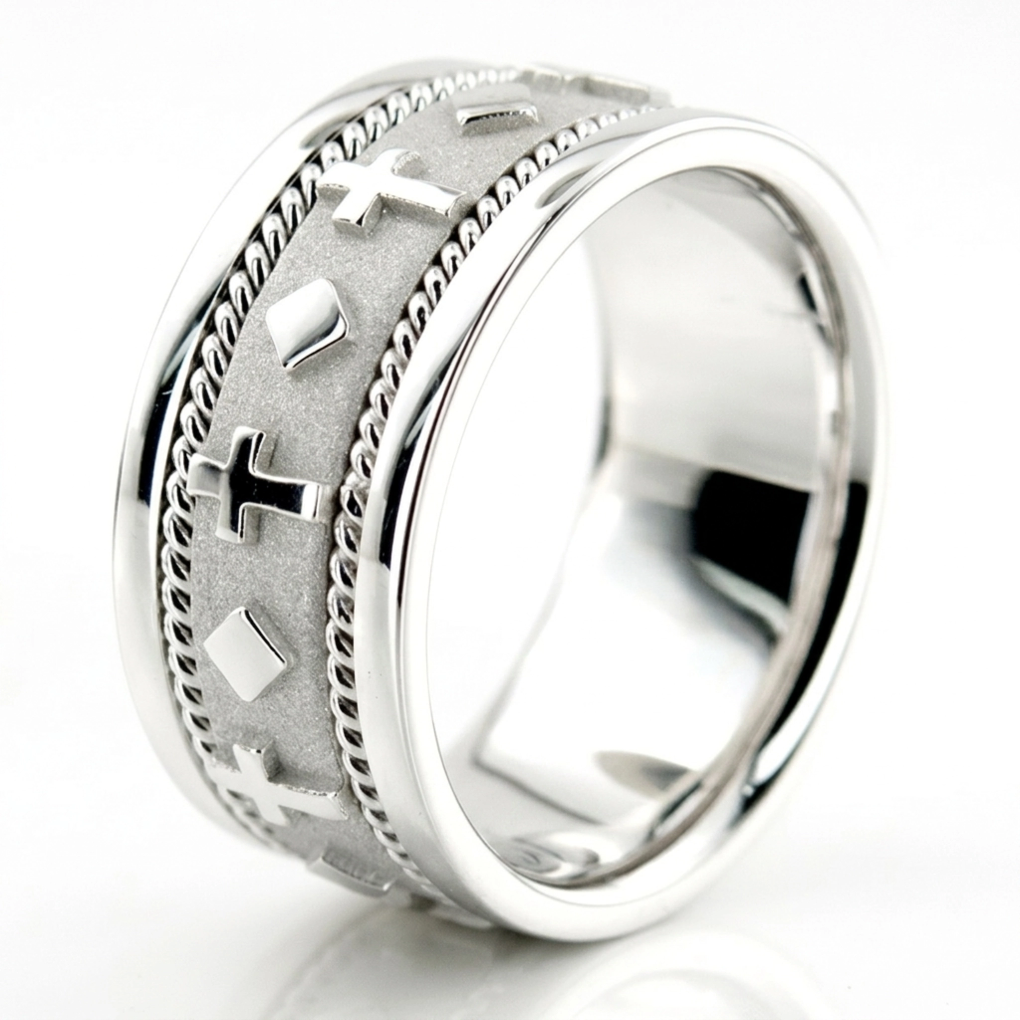 10K white gold 10.5mm. high polish hand-made-religious-wedding-band - alternate view 6