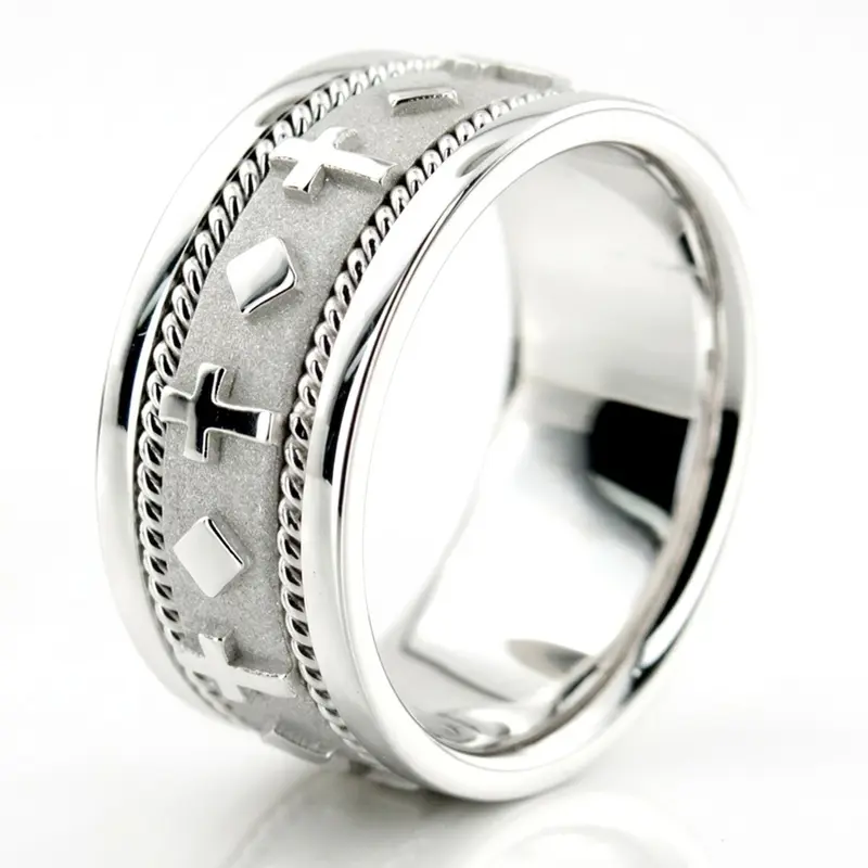 14K white gold 10.5mm. high polish hand-made-religious-wedding-band - alternate view 6