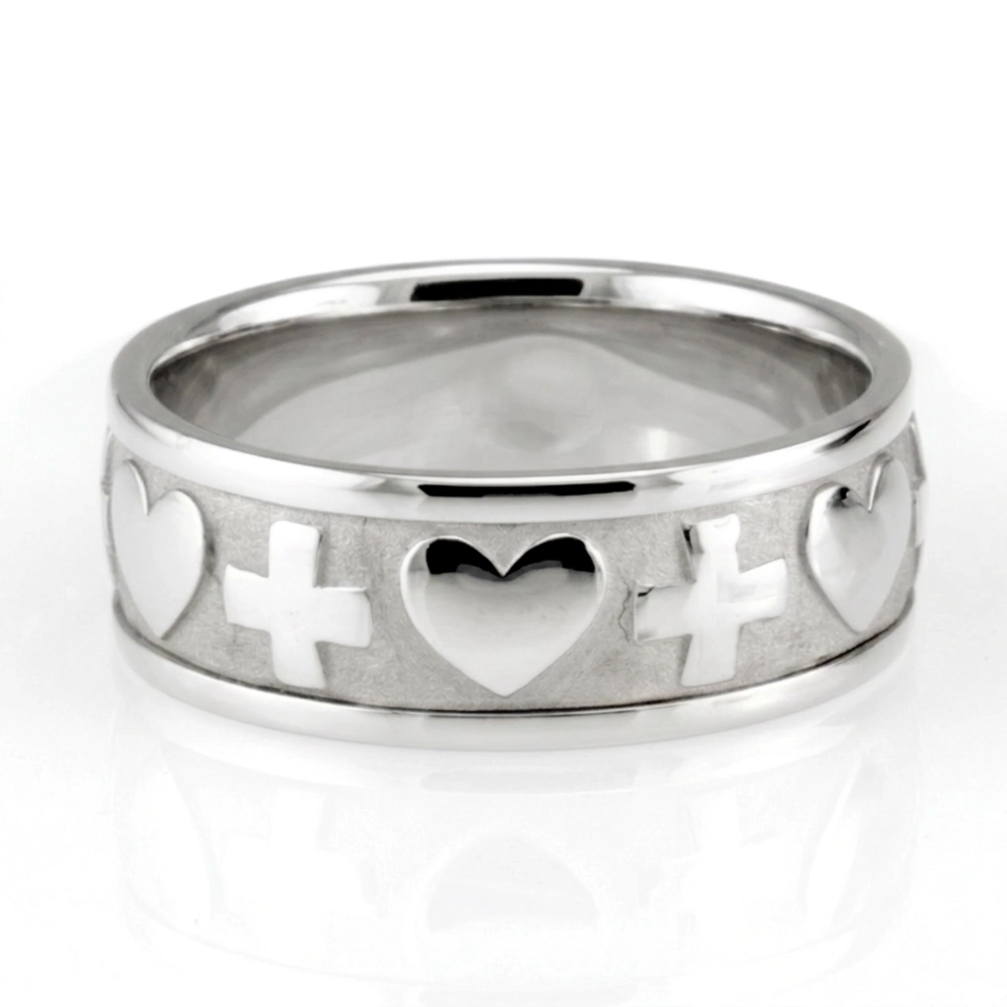 10K white gold 8.5mm. high polish hand-made-religious-wedding-band - main view