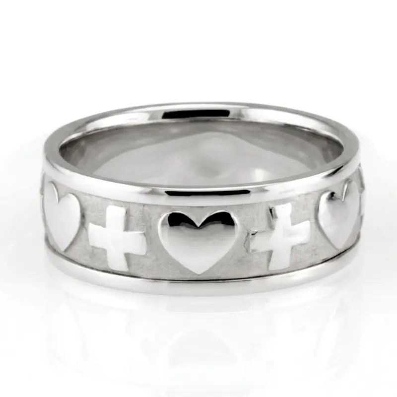 14K white gold 8.5mm. high polish hand-made-religious-wedding-band - alternate view 2