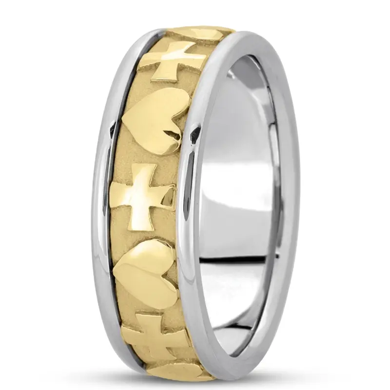 14K white-yellow-white gold 8.5mm. high polish hand-made-religious-wedding-band - alternate view 5