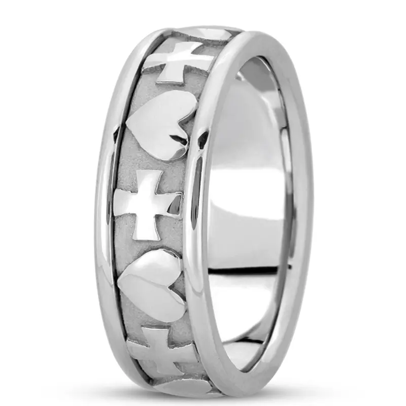14K white gold 8.5mm. high polish hand-made-religious-wedding-band - alternate view 3