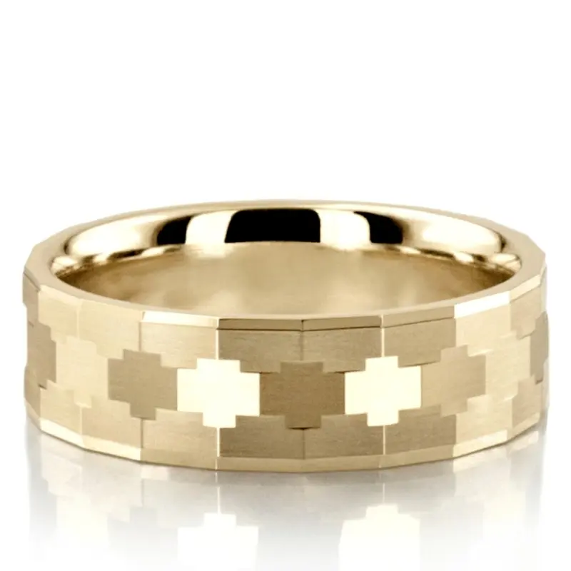 14K yellow gold 7mm. satin Cross-Cut-Designer-Wedding-Band - alternate view 2