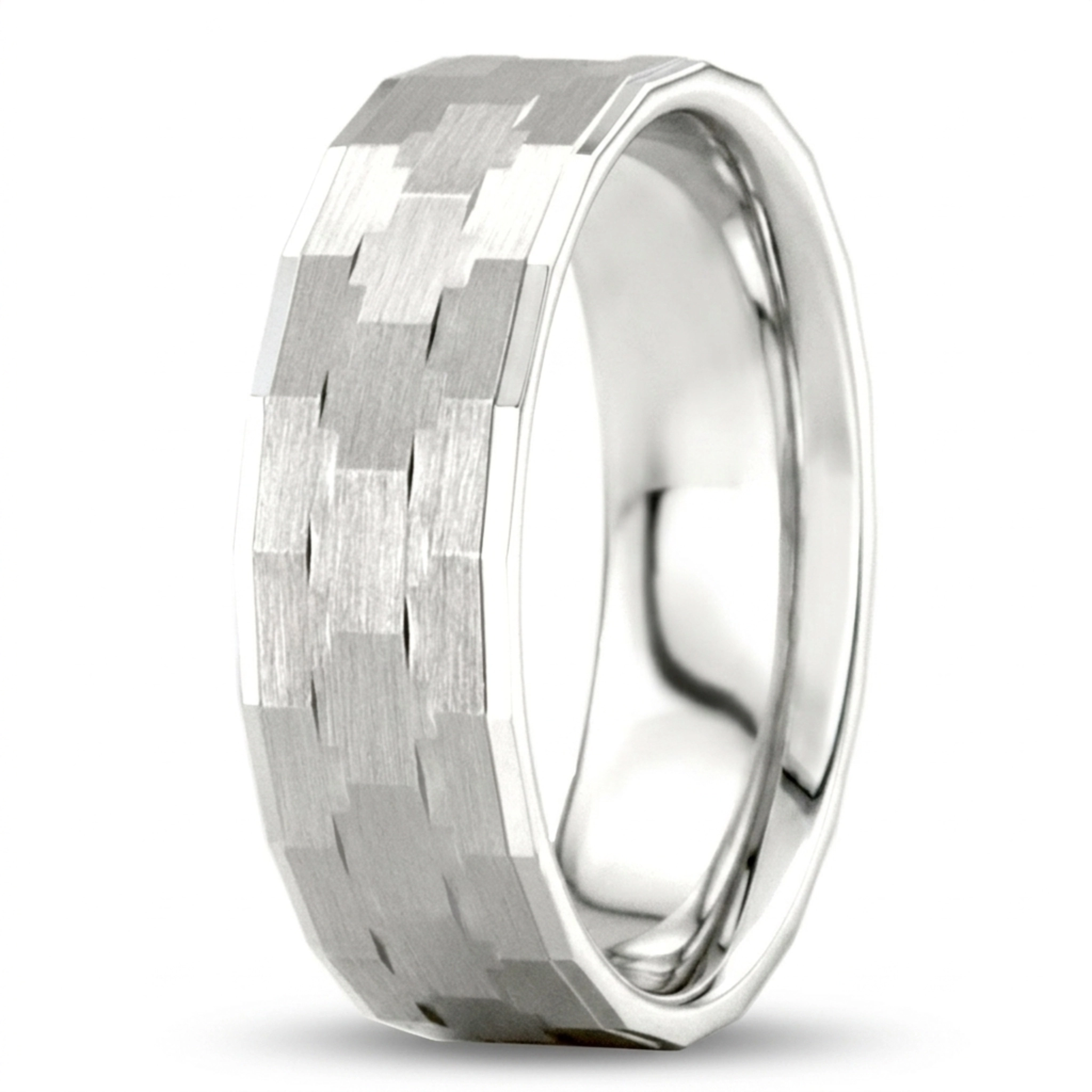 10K white gold 7mm. satin Cross-Cut-Designer-Wedding-Band - alternate view 3