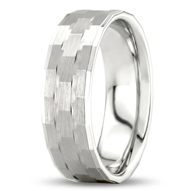 14K white gold 7mm. satin Cross-Cut-Designer-Wedding-Band - alternate view 3