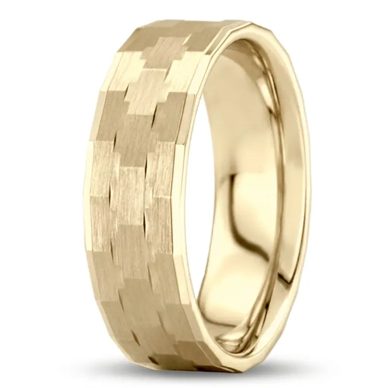 14K yellow gold 7mm. satin Cross-Cut-Designer-Wedding-Band - alternate view 4