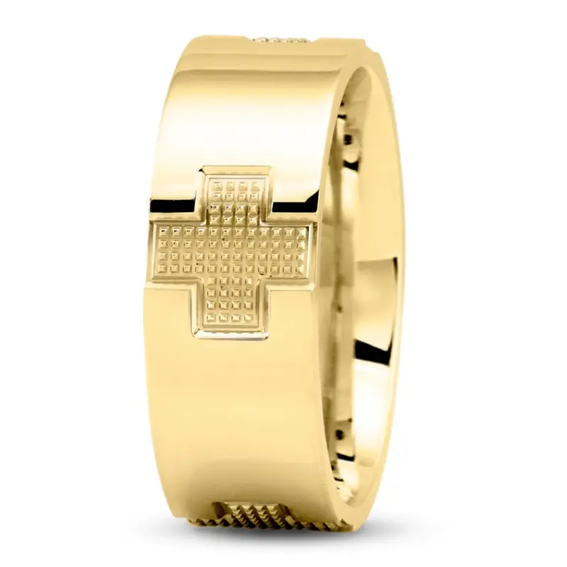 10K yellow gold 8mm. same as picture Cross-Carve-Designer-Wedding-Band - alternate view 2