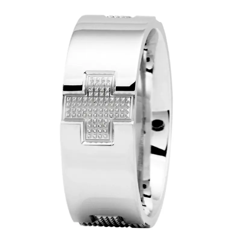 10K white gold 8mm. same as picture Cross-Carve-Designer-Wedding-Band - main view