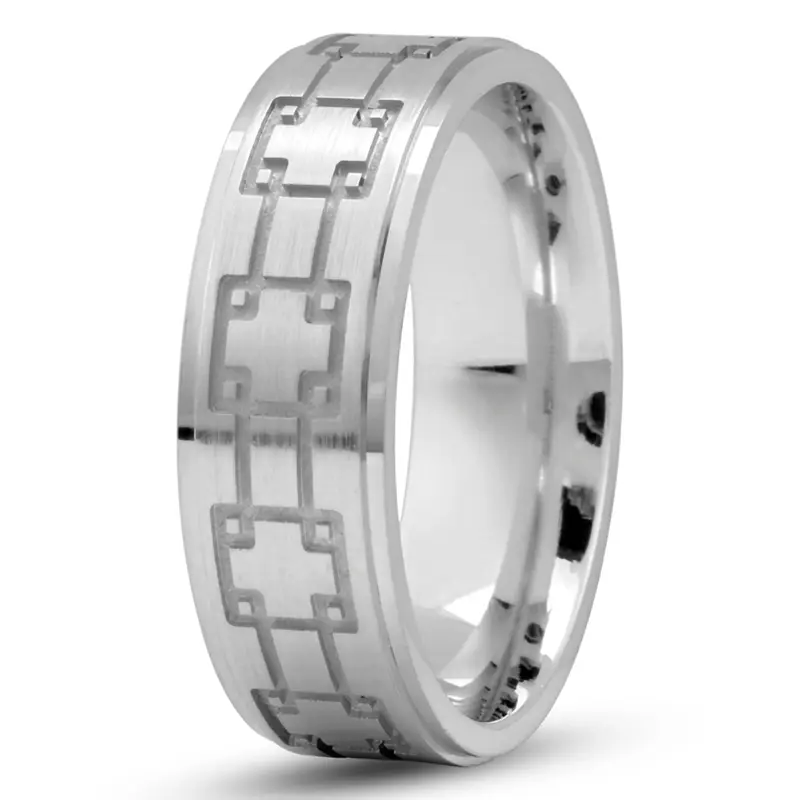 10K white gold 7mm. satin cross-pattern-wedding-band - alternate view 3