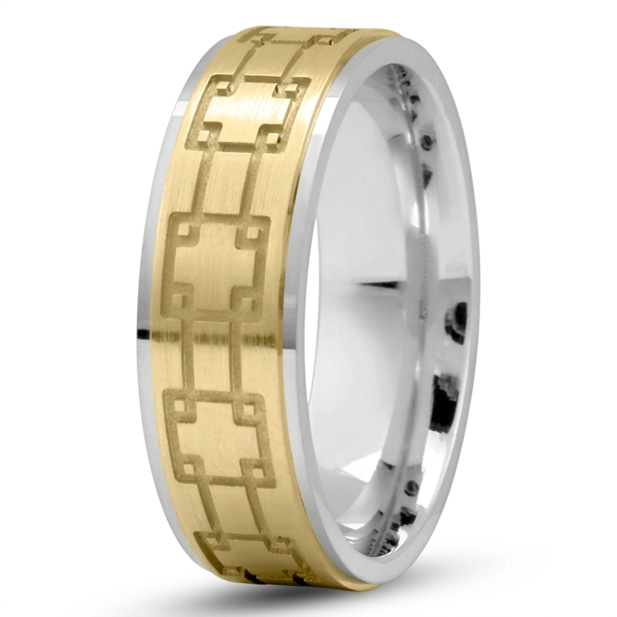 10K white-yellow-white gold 7mm. satin cross-pattern-wedding-band - alternate view 5
