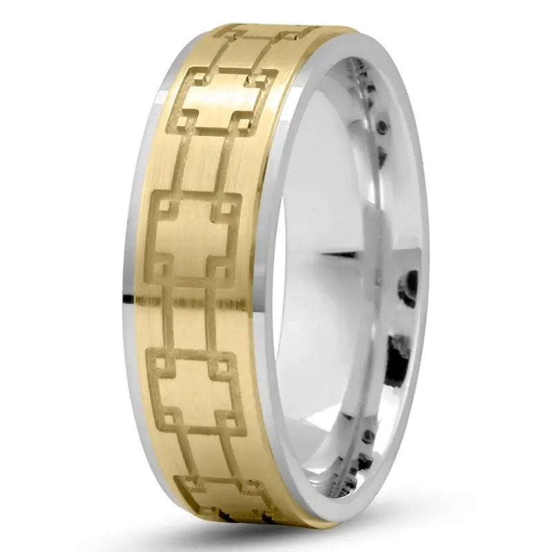 10K white-yellow-white gold 7mm. satin cross-pattern-wedding-band - alternate view 5