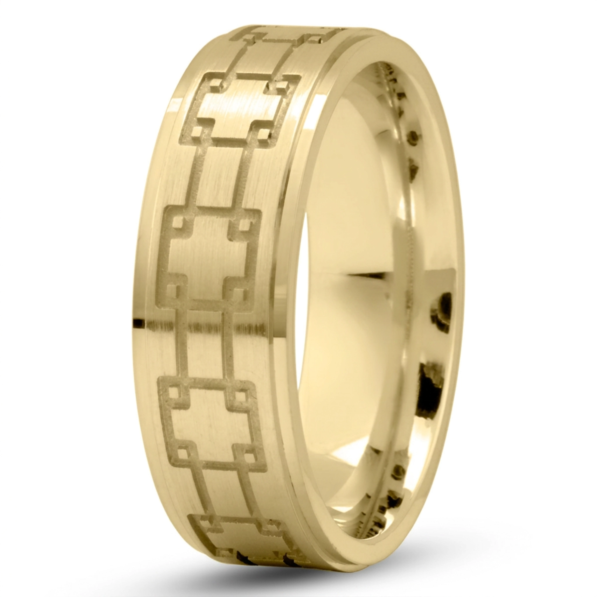 10K yellow gold 7mm. satin cross-pattern-wedding-band - alternate view 4