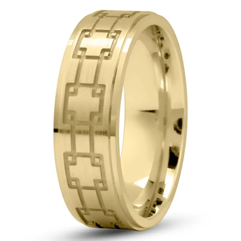 10K yellow gold 7mm. satin cross-pattern-wedding-band - alternate view 4