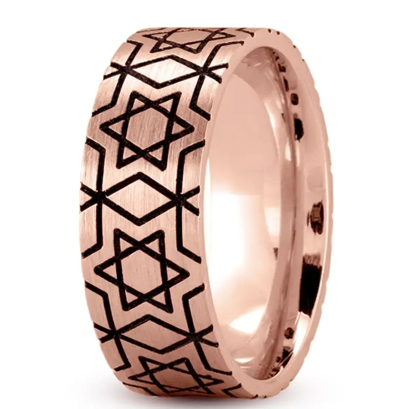 14K pink gold 8mm. satin Davids-Star-Religious-Wedding-Ring - main view
