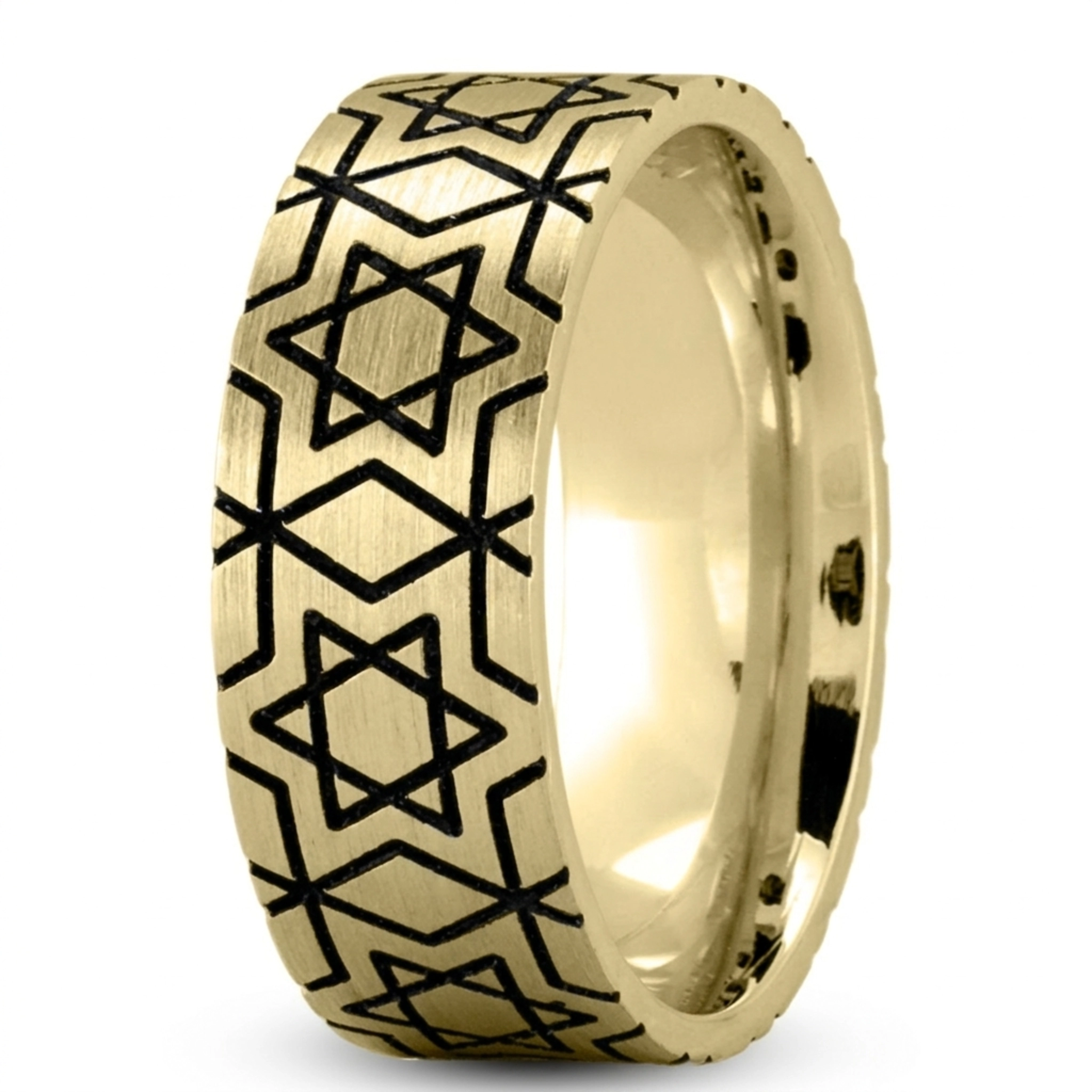10K yellow gold 8mm. satin Davids-Star-Religious-Wedding-Ring - alternate view 3