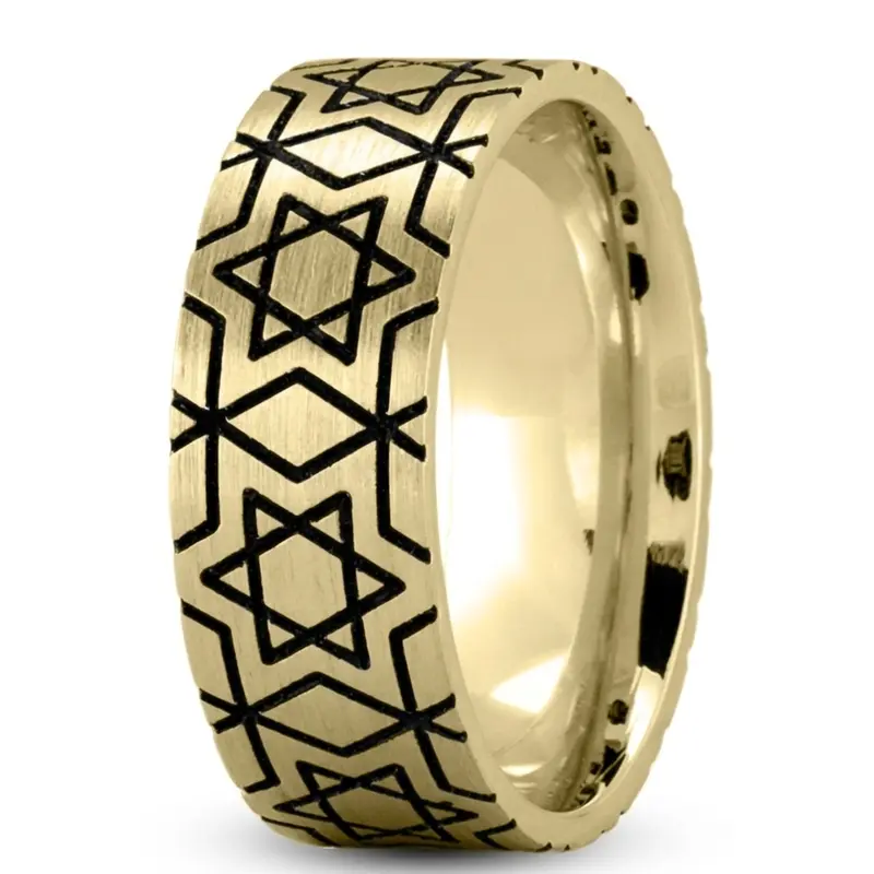 14K yellow gold 8mm. satin Davids-Star-Religious-Wedding-Ring - alternate view 3