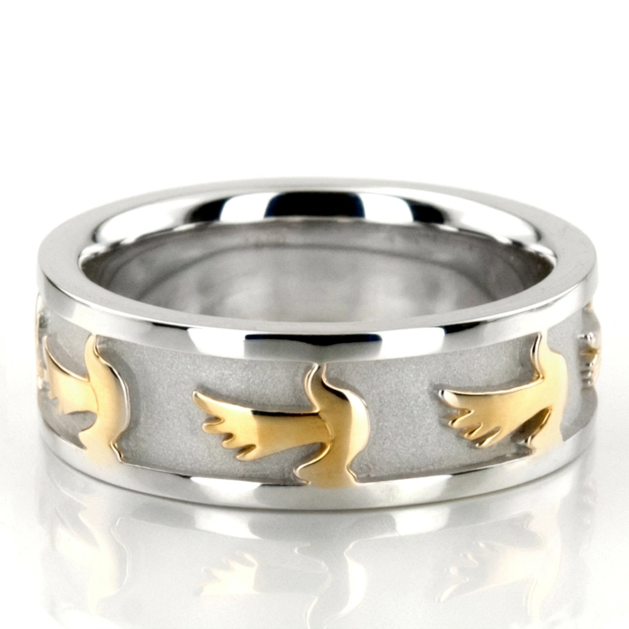 18K white-yellow-white gold 7mm. same as picture hand-made-religious-wedding-band - alternate view 2