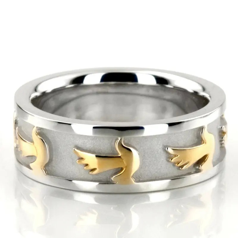 10K white-yellow-white gold 7mm. same as picture hand-made-religious-wedding-band - alternate view 2
