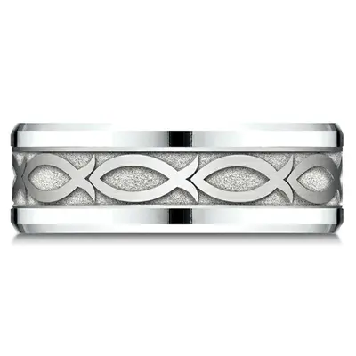Benchmark 8mm Drop Bevel Ichthys Design Band - view 4 of 5