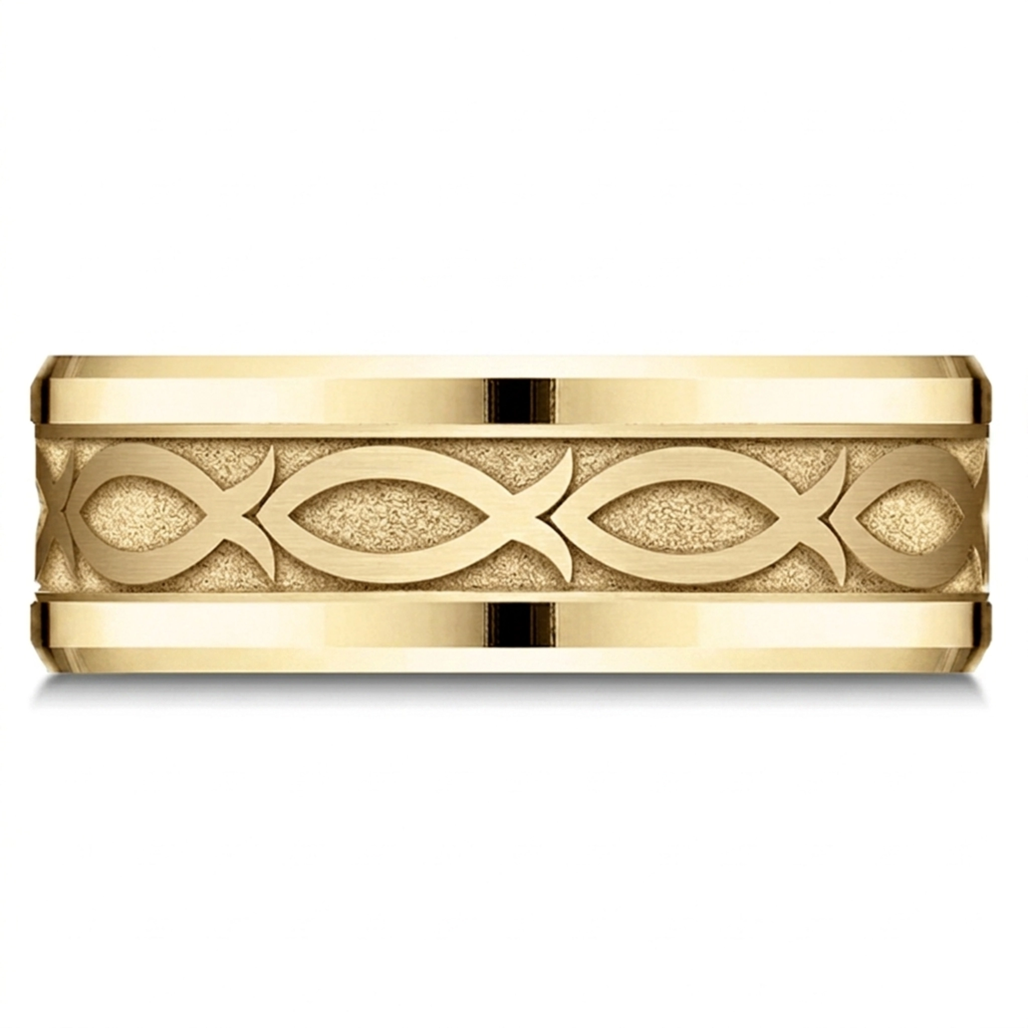 platinum 8mm. same as picture Benchmark-8mm-Drop-Bevel-Ichthys-Design-Band - alternate view 5