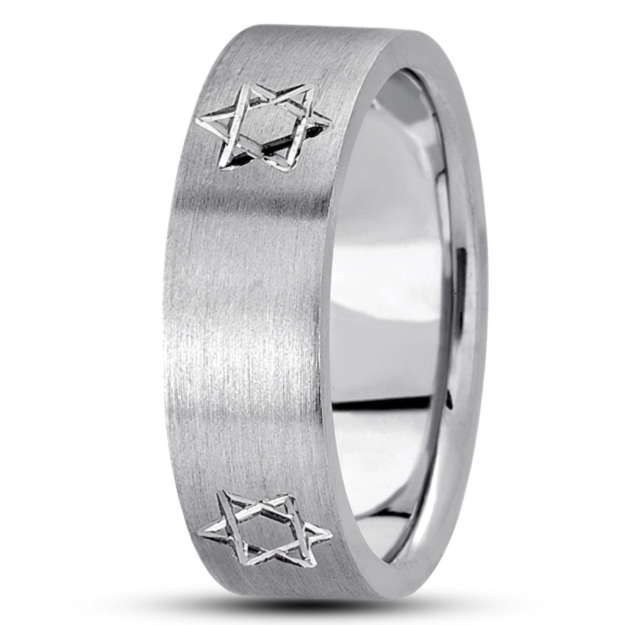 10K white gold 7mm. same as picture basic-carved-religious-wedding-band - main view