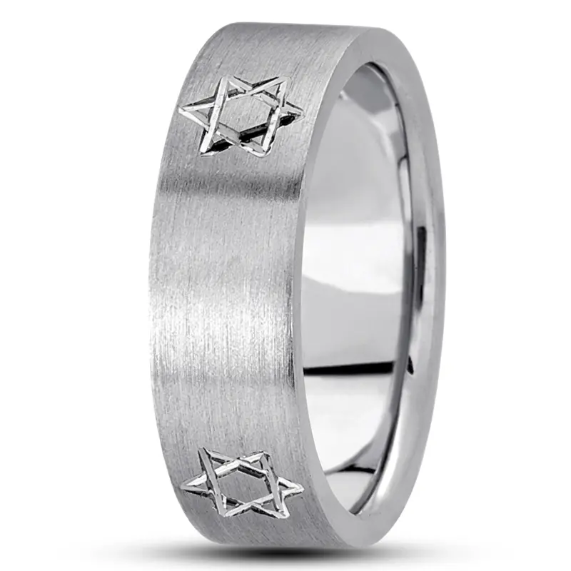 10K white gold 7mm. same as picture basic-carved-religious-wedding-band - main view